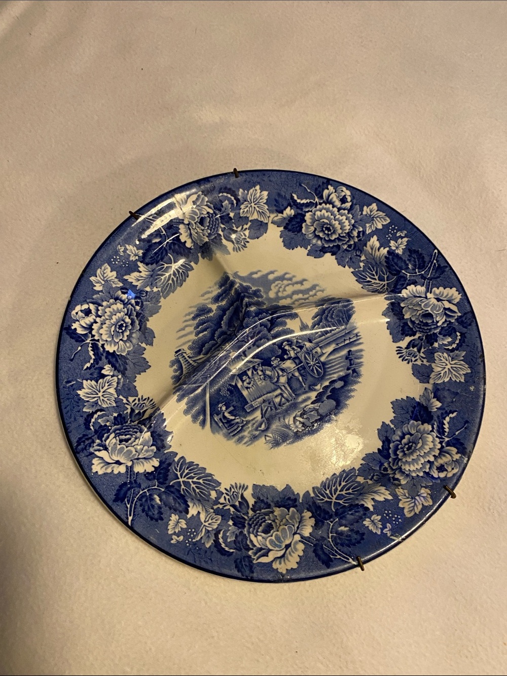 Blue Floral Transferware Decorative Dinner Plate Antique